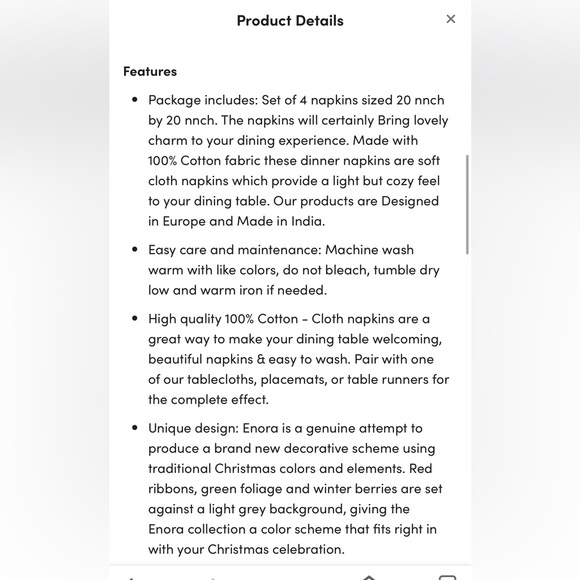 NWT Maison d' Hermine Enora Holiday Napkins Set of Four - Picture 6 of 7